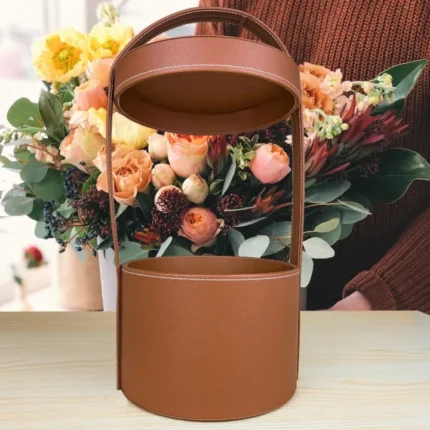 High Quality PU Brown Leather Luxury Flower Box - 20Lx20Wx44H cm